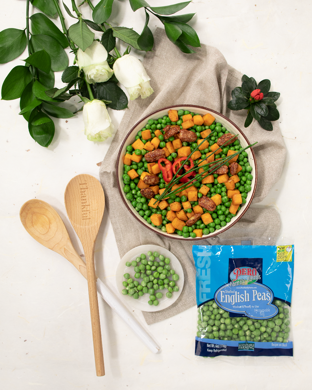 Candied English Peas & Sweet Potatoes