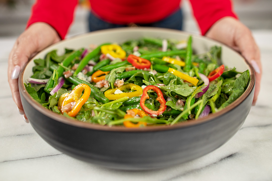 Green Bean & Mini Sweet Pepper Salad with Warm Bacon Dressing