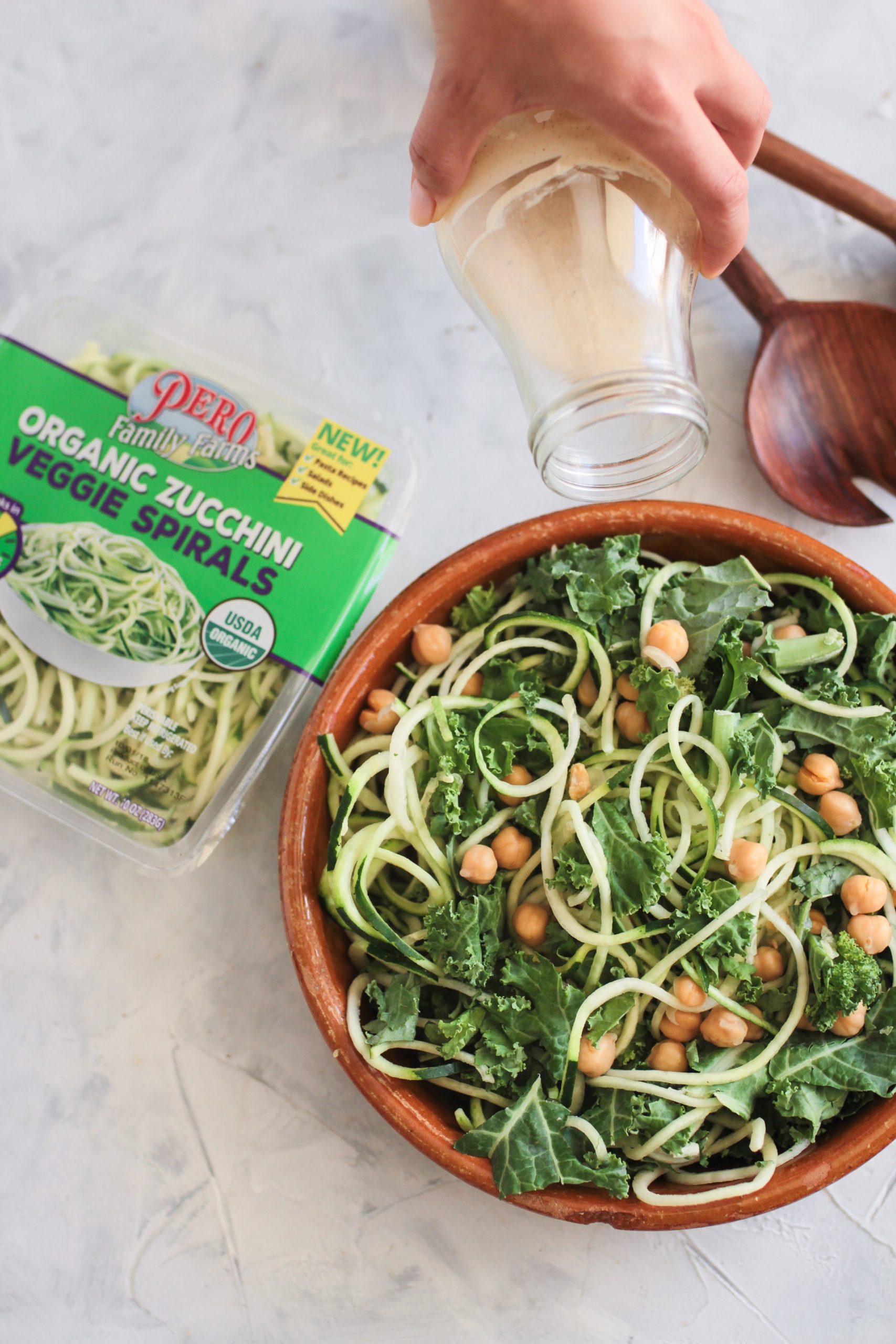 Zucchini Spiral and Kale Caesar Salad