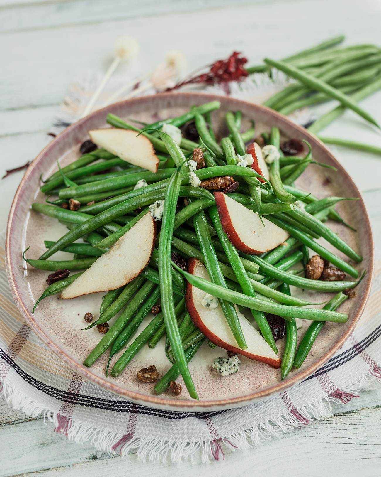 French Beans with Pears and Blue Cheese