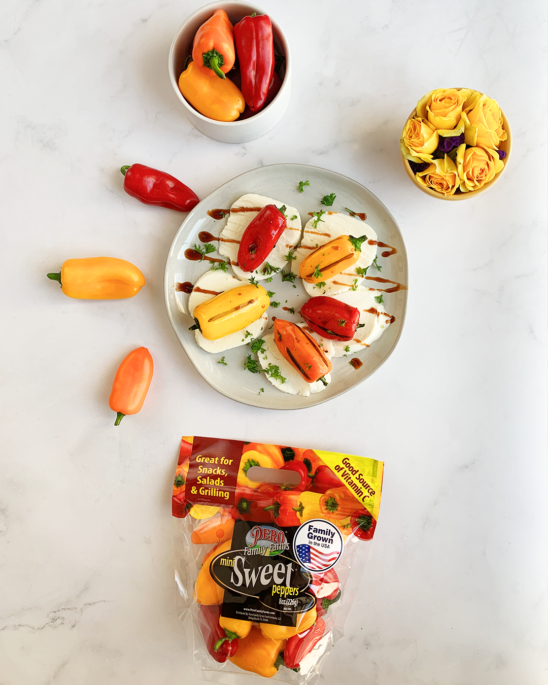 Grilled Mini Sweet Pepper Caprese Salad