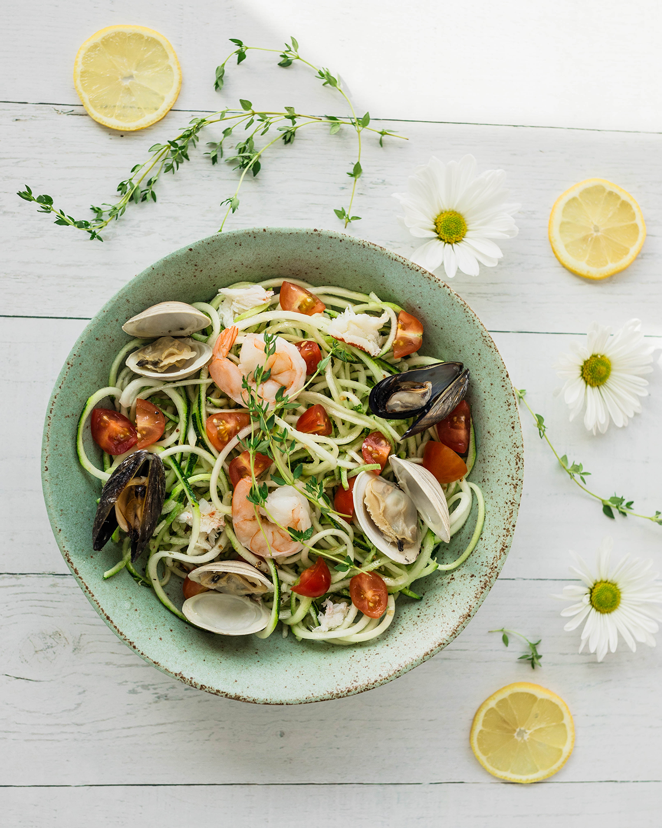 Lemon-Thyme Seafood & Zucchini Spirals