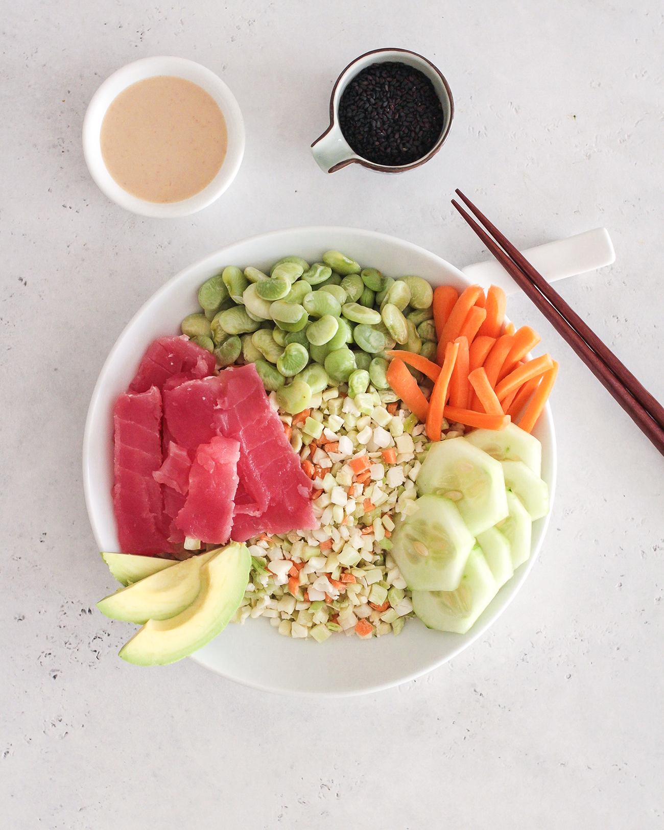 Riced Vegetable Medley Tuna Poke Bowl