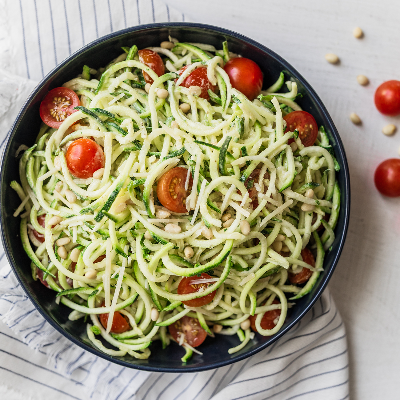 Grape Tomato and Zucchini Spiral Salad