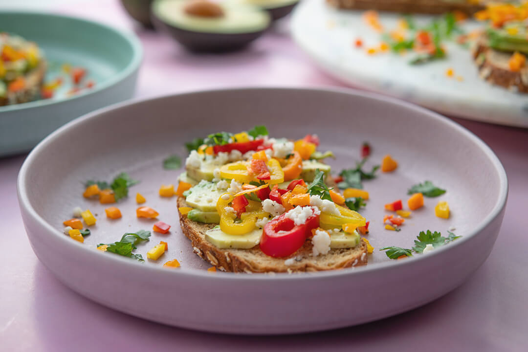 Avocado Toast with Mini Sweet Peppers and Poached Eggs