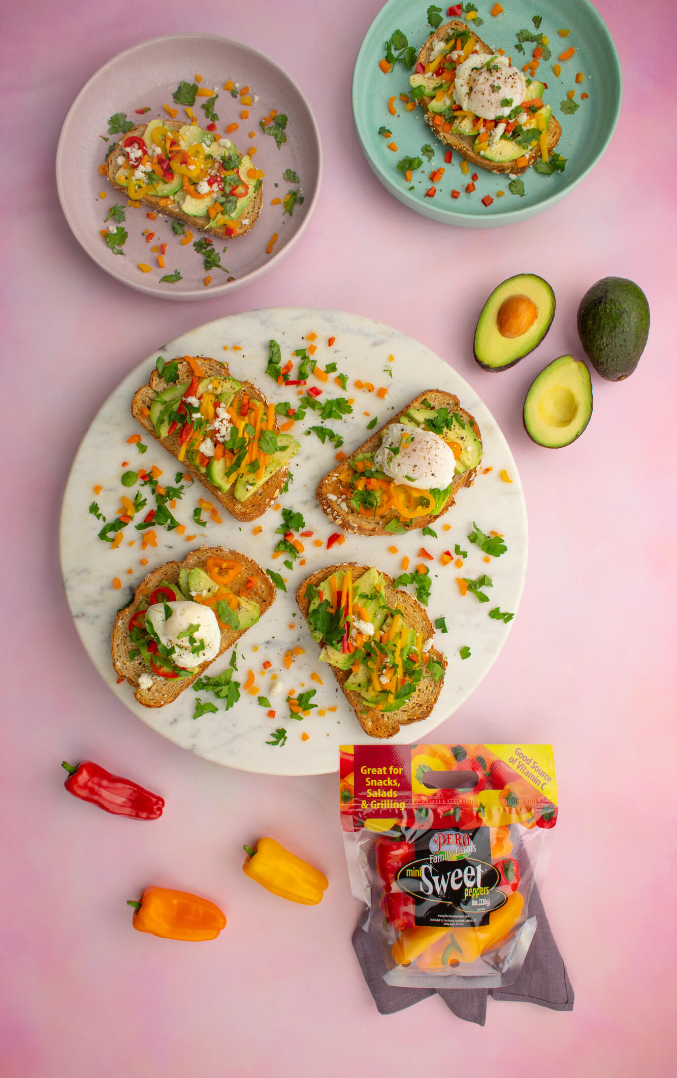 Avocado Toast with Mini Sweet Peppers and Poached Eggs