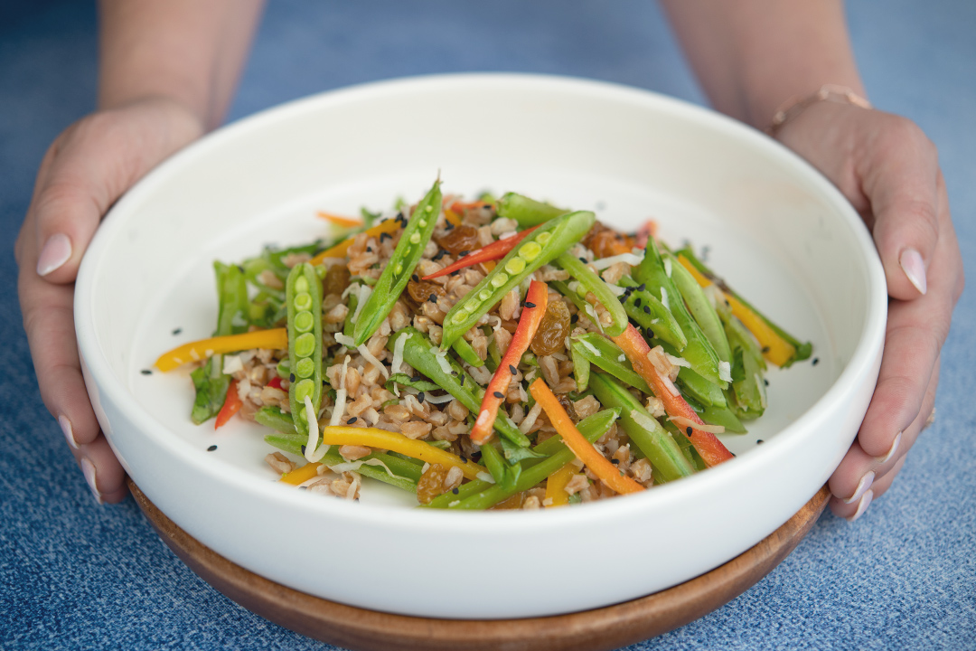 Snap Pea Farro Bowl with Coconut Lime Dressing