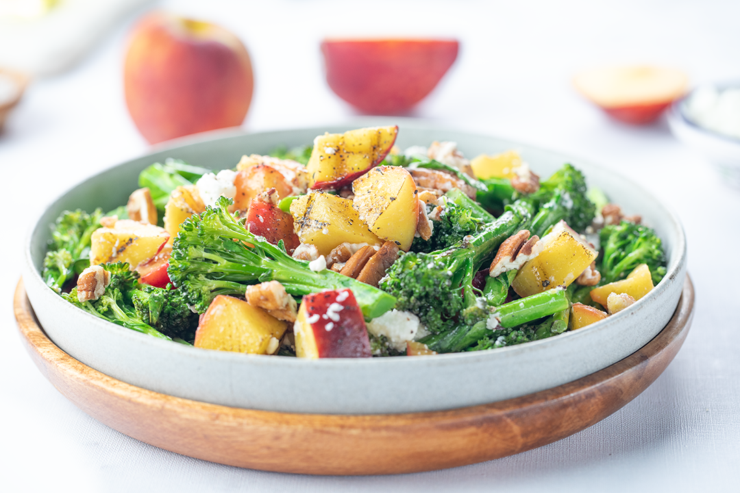 Grilled Broccoletti and Peach Salad