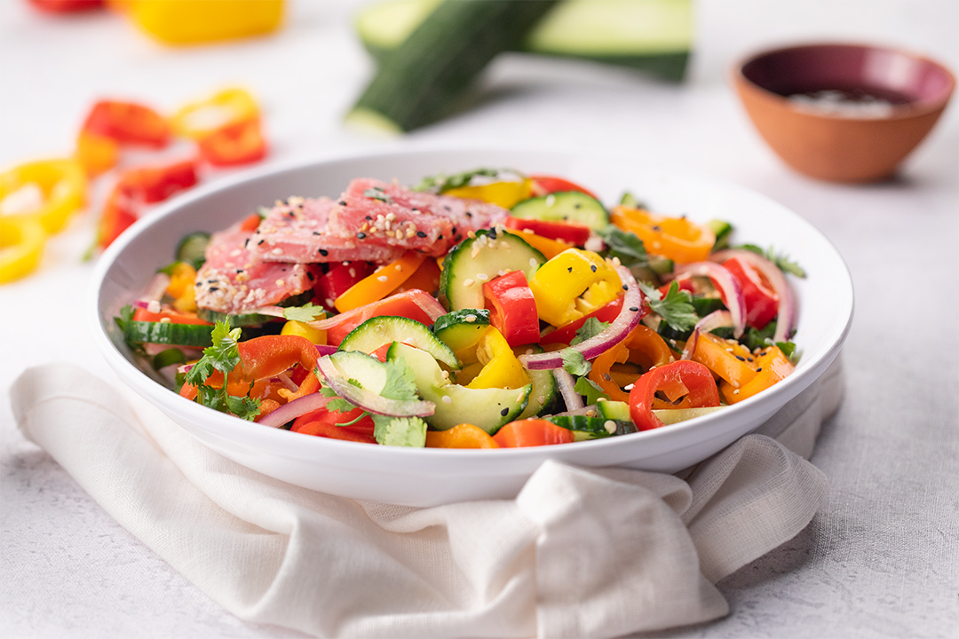 Seared Sesame Tuna & Mini Sweet Pepper Salad